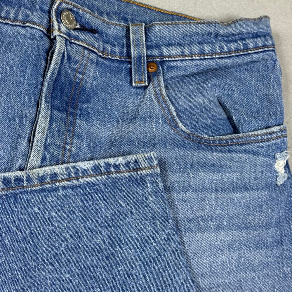 Levis 501 Original Fit Mens Distressed Ripped Straight Leg Blue Jeans 32x32